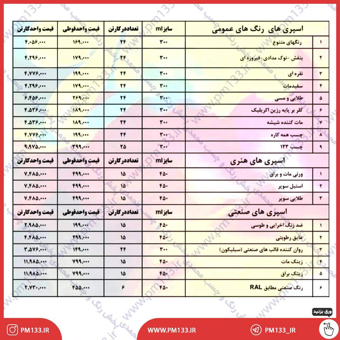 لیست قیمت اسپری گل پخش مهر ماه 1400