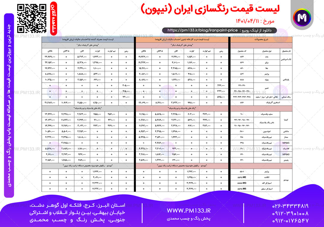لیست قیمت رنگسازی ایران مورخ 11-04-1401 صفحه 4