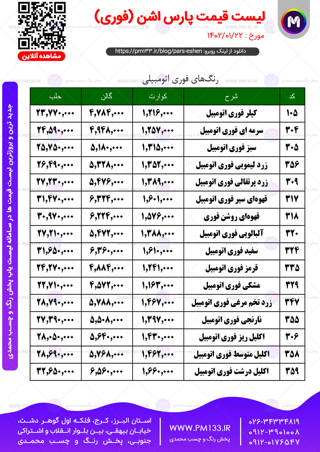 لیست قیمت پارس اشن مورخ 22-01-1402 صفحه3