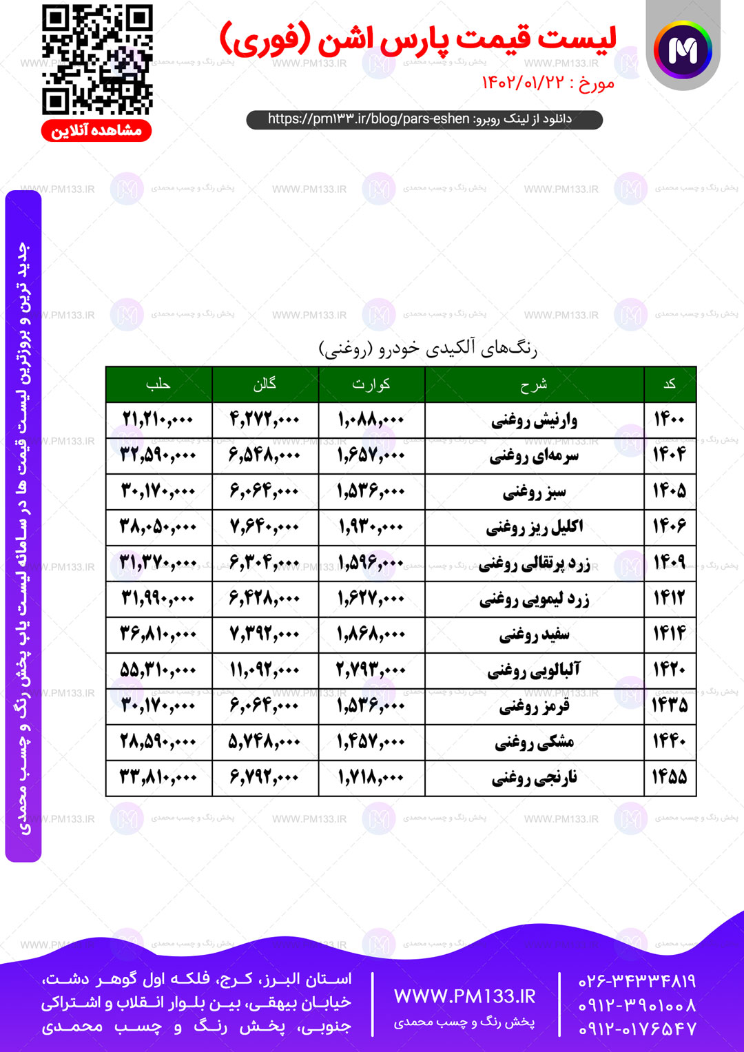 لیست قیمت پارس اشن مورخ 22-01-1402 صفحه5